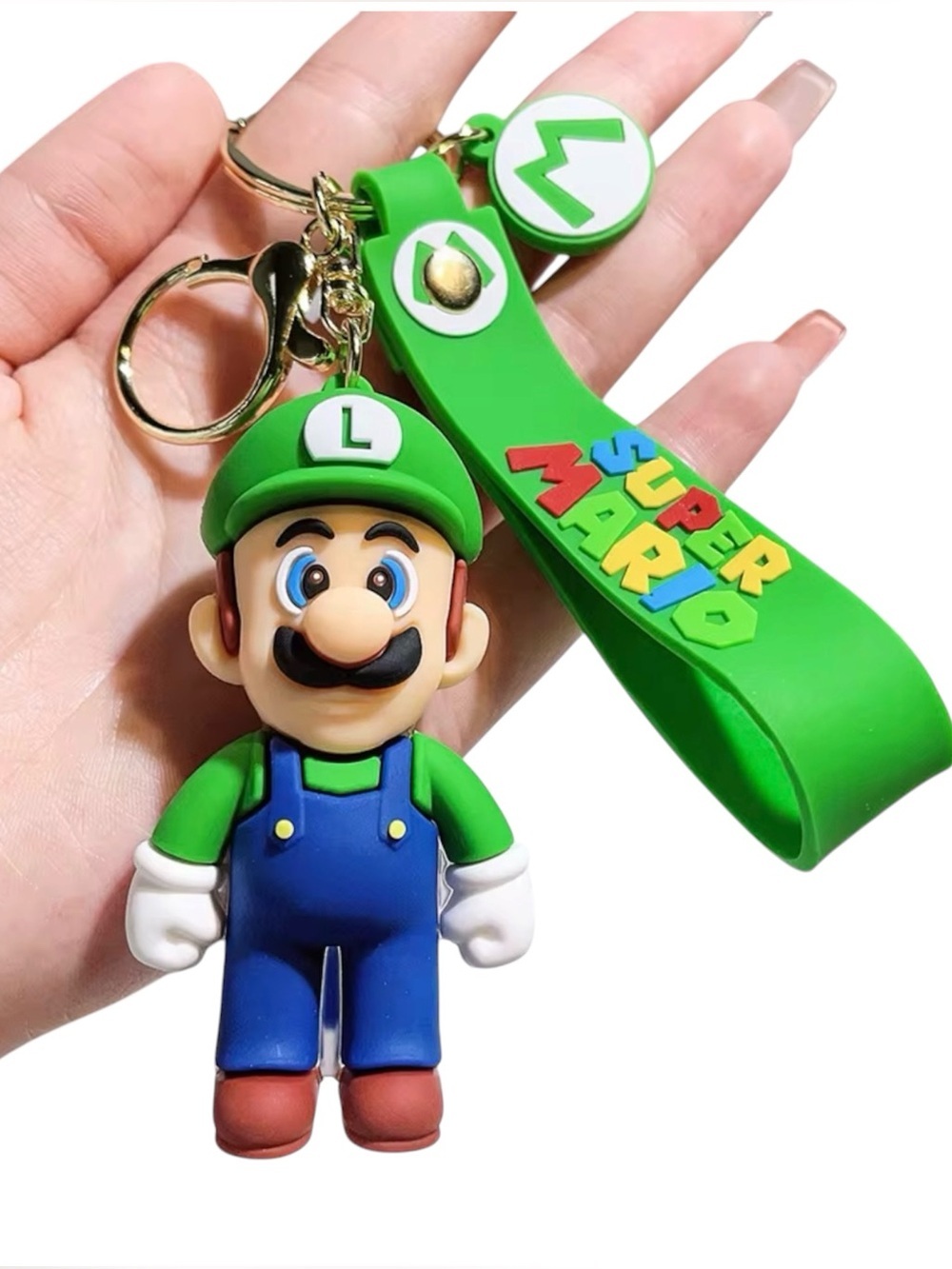 Luigi Green Silicone Keychain with Super Mario Strap